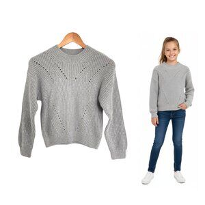 H&M Sweater Girls 12/14 Light Grey Knit Pullover Jumper Gray Cotton Blend Cozy